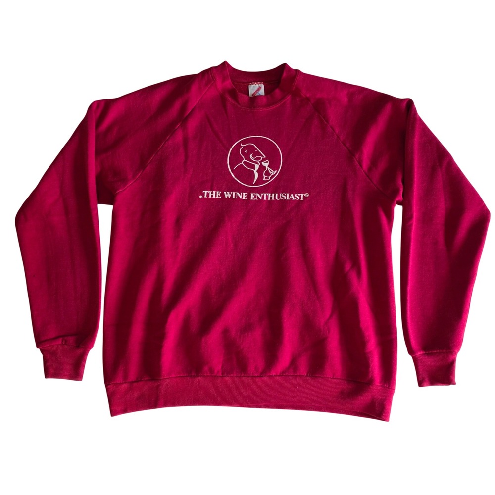 Vintage 80s Jerzees The Wine Enthusiast Sweatshirt Pink Raglan XL Made in USA